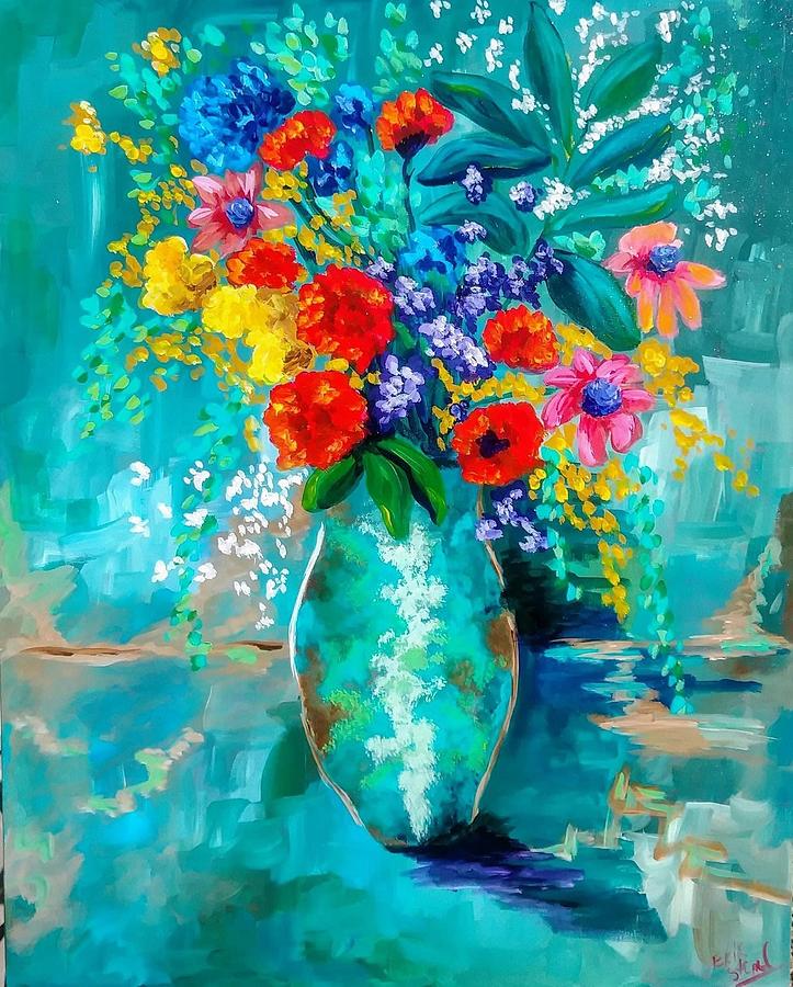 Turquoise and Flowers Painting by Erik Stonebraker - Fine Art America