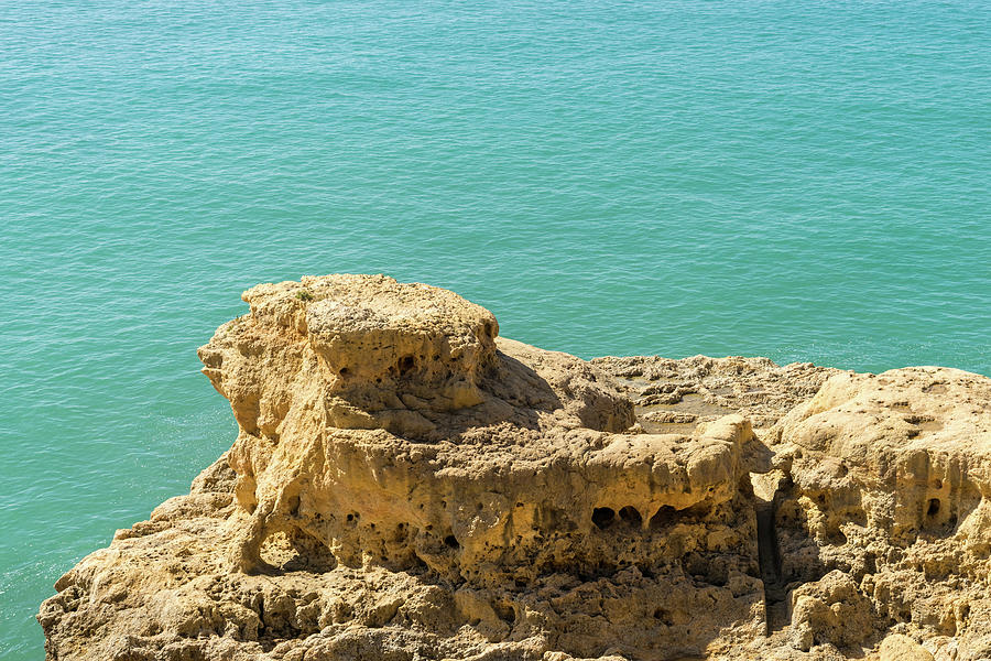Turquoise and Gold - Sea Sculpted Clifftop on Algarve Gold Coast in Portugal Photograph by Georgia Mizuleva