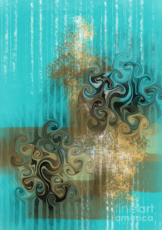 Turquoise And Golden Rhapsody Digital Art