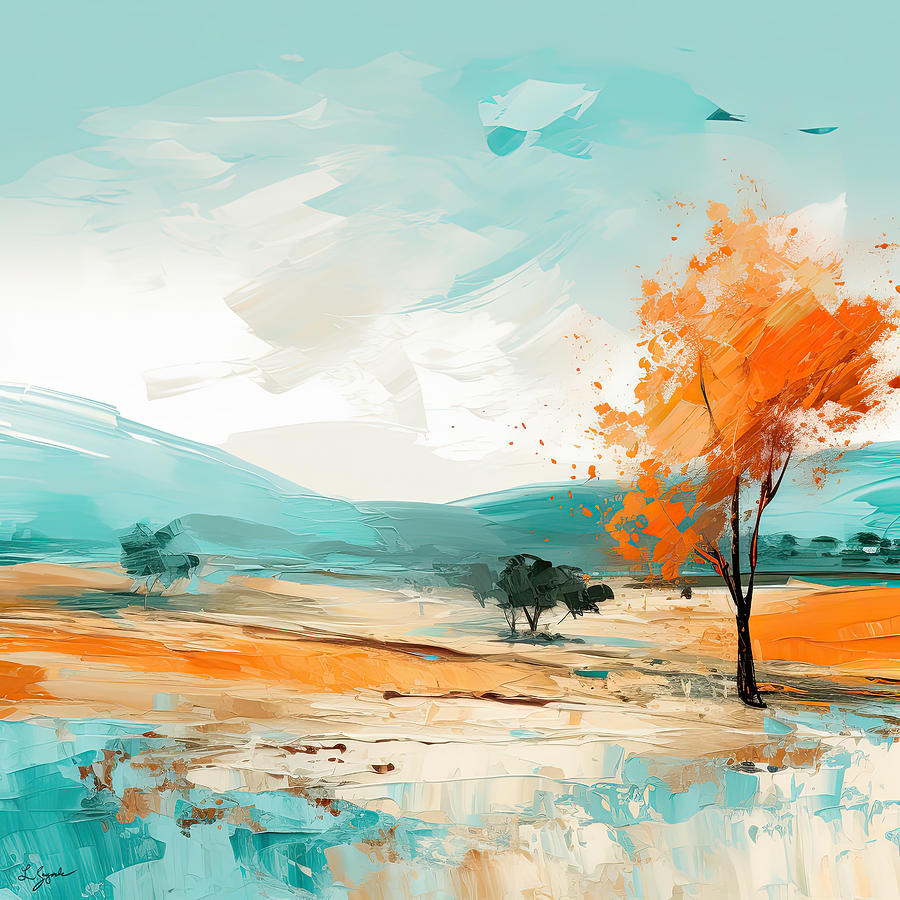 Turquoise And Orange Painting - Turquoise and Orange Haven by Lourry Legarde