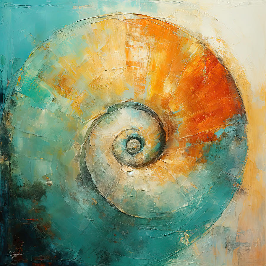 Turquoise and Orange Snail Art Painting by Lourry Legarde