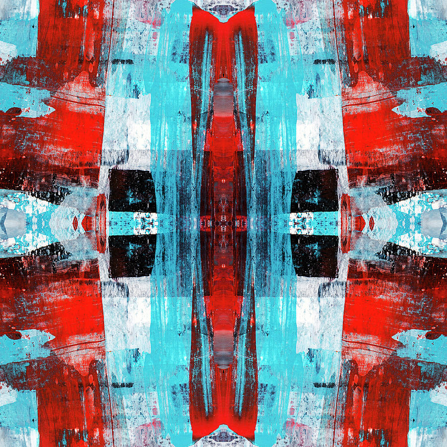 Turquoise and Red Abstract Mixed Media by Christina Rollo