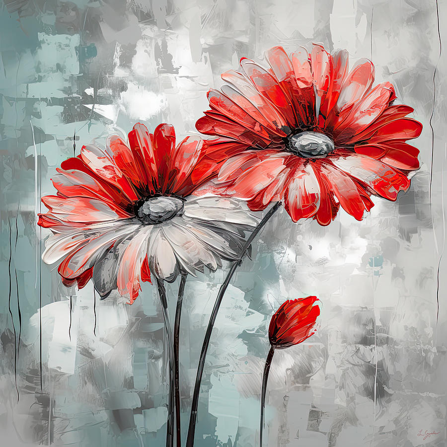 Turquoise and Red Flower Art II Digital Art by Lourry Legarde