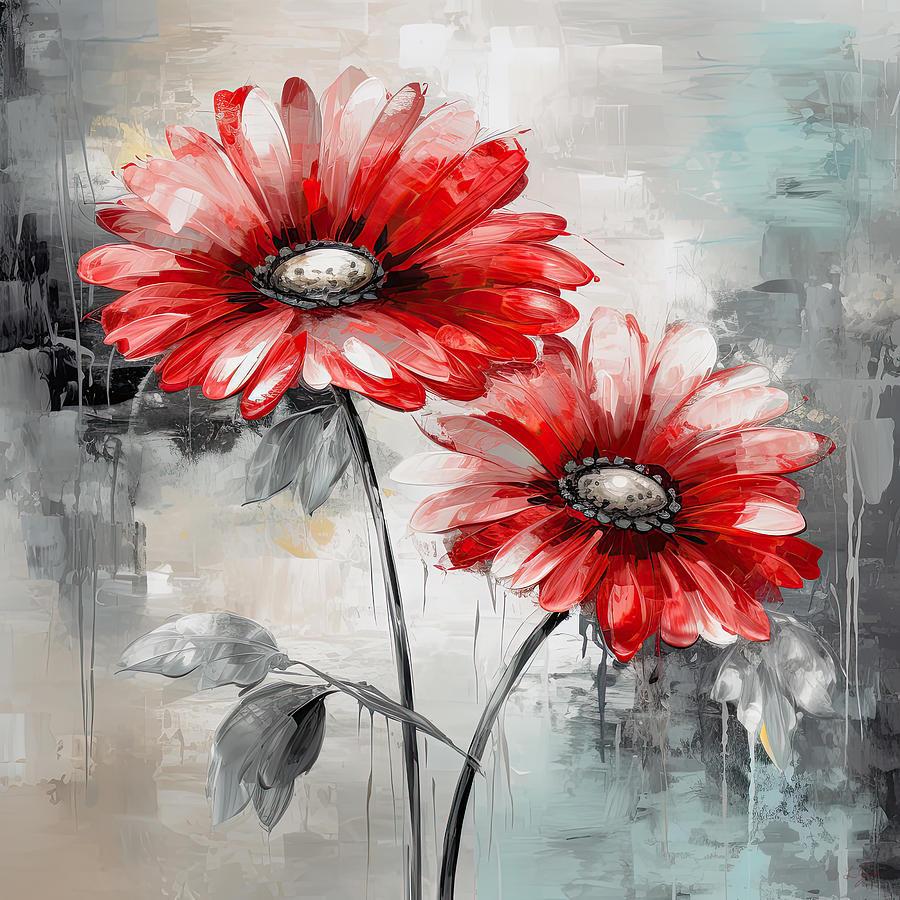 Daisy Digital Art - Turquoise and Red Flower Art by Lourry Legarde