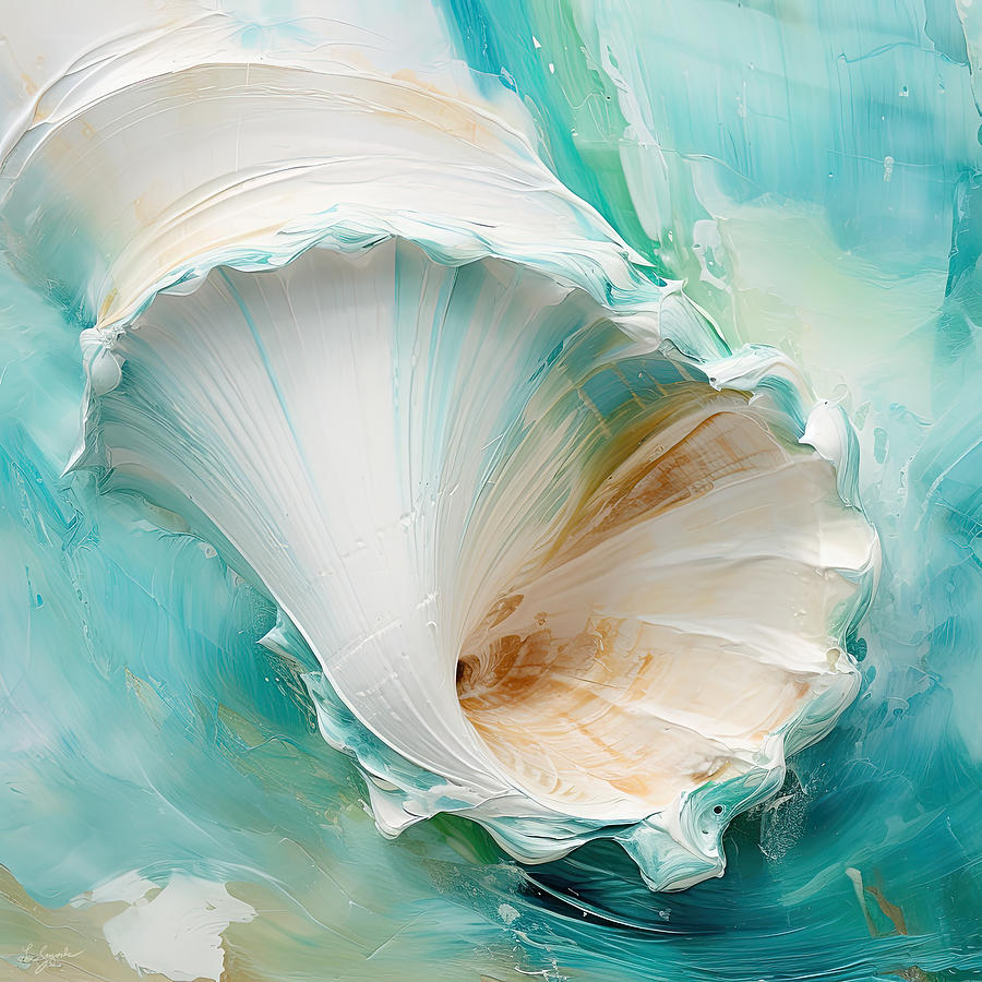Turquoise and White Art Painting by Lourry Legarde