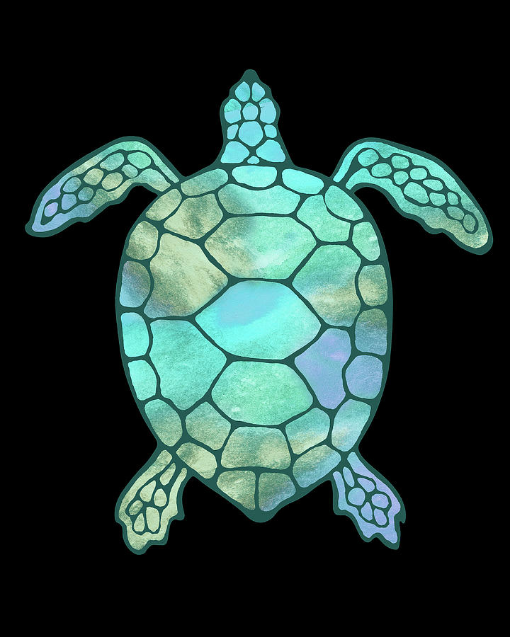 Turquoise Blue Glow Watercolor Tortoise Under The Sea Turtle Native Art 