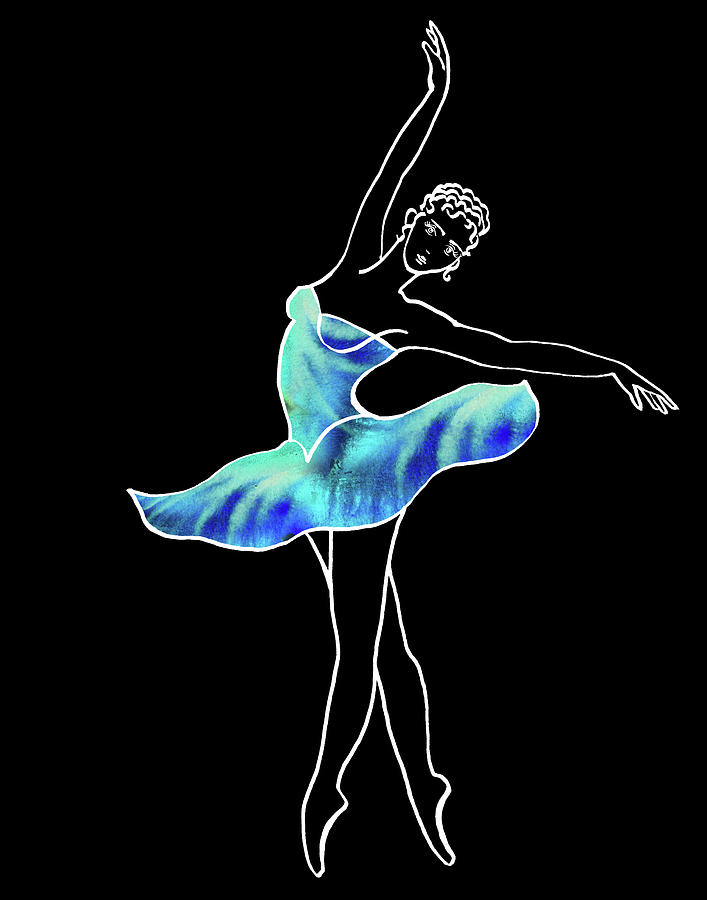 Turquoise Blue Watercolor Ballerina Silhouette Dancing Tutu  Painting by Irina Sztukowski