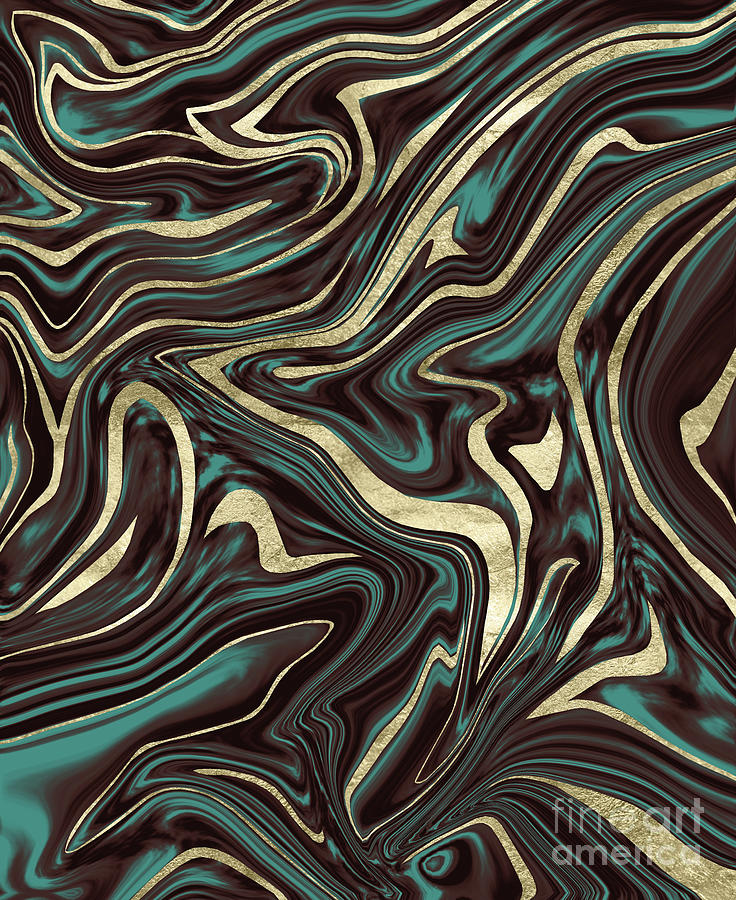 Pattern Digital Art - Turquoise Brown Gold Marble #1 #decor #art by Anitas and Bellas Art