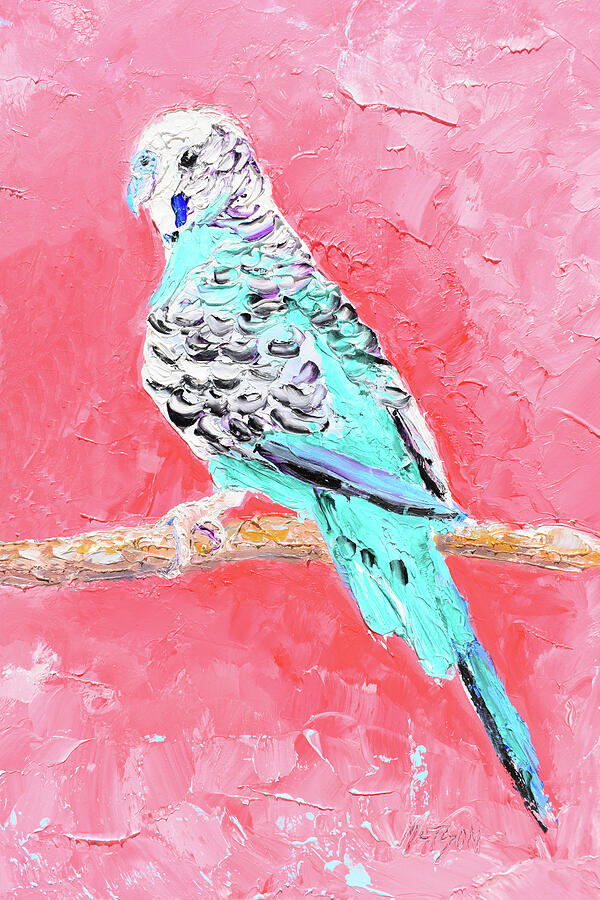 Turquoise budgie painting Painting by Jan Matson