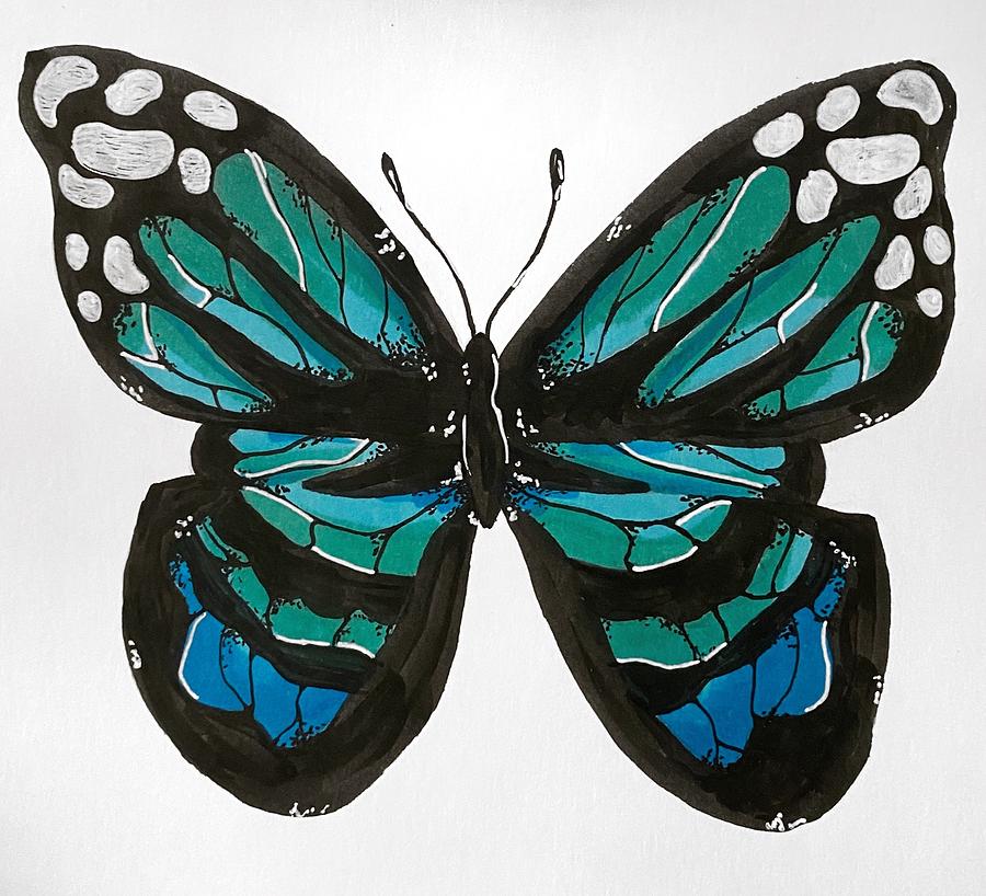 Turquoise butterfly Drawing by Nicole Ellissa - Fine Art America