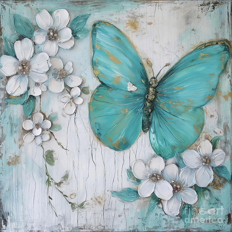 Turquoise Butterfly Painting by Tina LeCour
