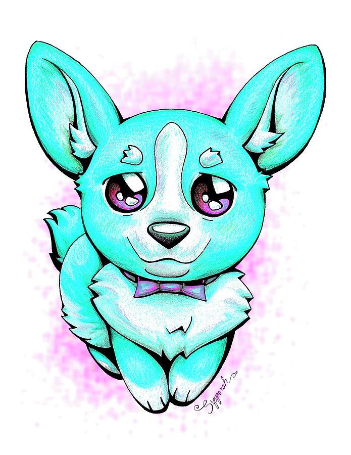 Turquoise Corgi Drawing by Sipporah Art and Illustration