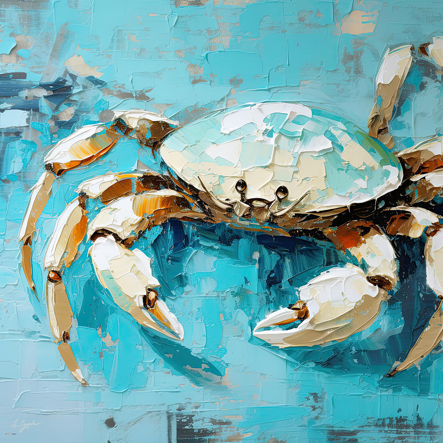 Turquoise Crab - Sea Themed Art Painting by Lourry Legarde