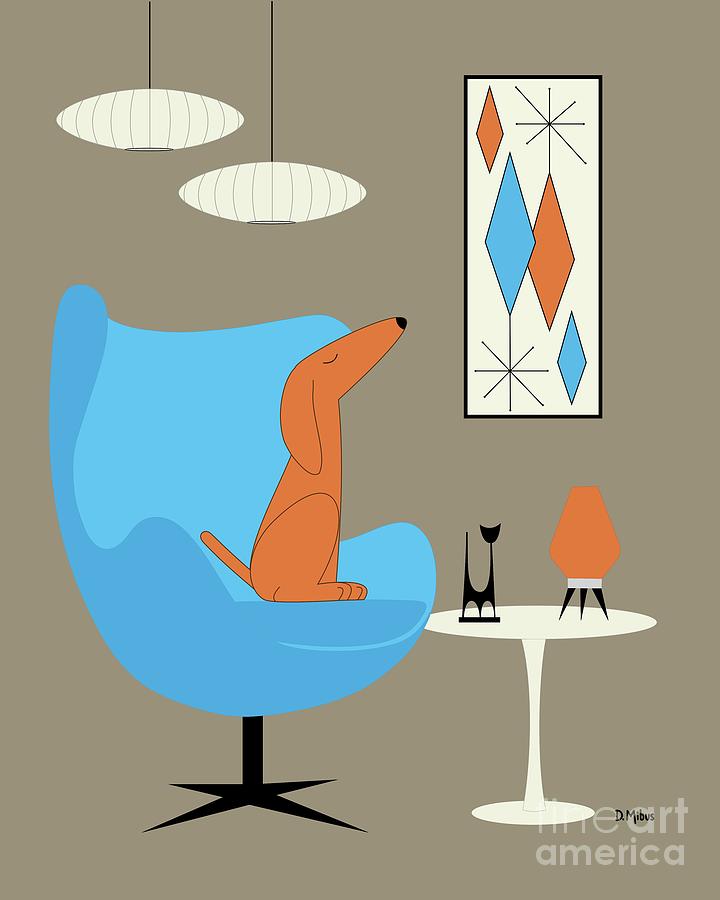 Turquoise Egg Chair with Orange Dog Digital Art by Donna Mibus