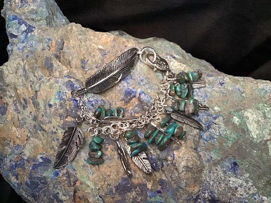B072 Turquoise Feather Bracelet  Jewelry by Barbara Prestridge