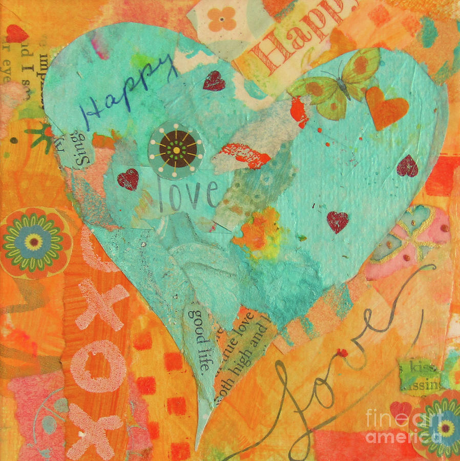 Turquoise Heart on Orange Mixed Media by Patricia Henderson - Fine Art ...