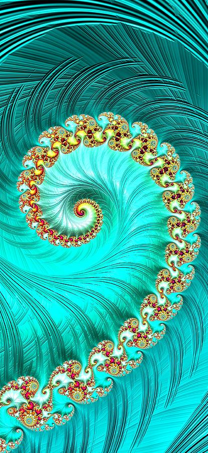 Turquoise Jade Spiral Fractal Digital Art by Mo Barton