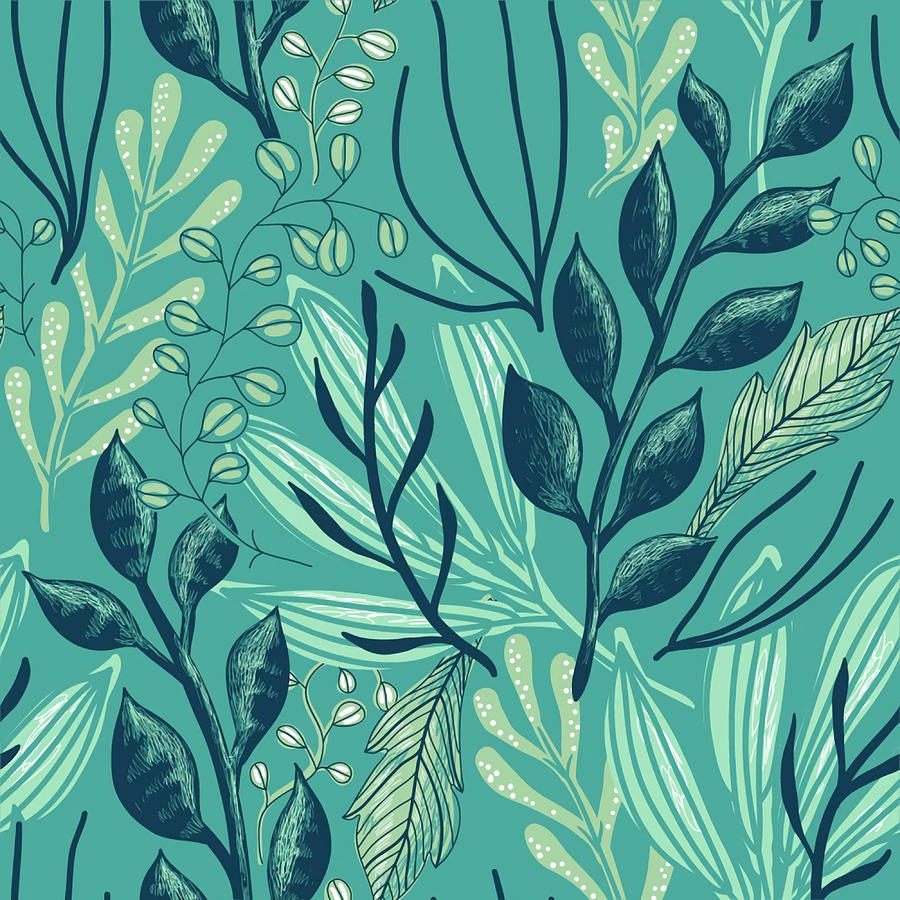 Turquoise Leaves Pettern Design Poster Travel Painting By Dan Stephanie 