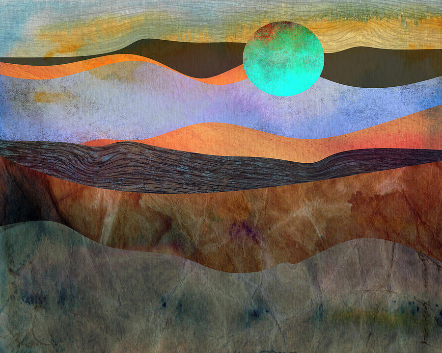 Turquoise Moon Abstract Art Mixed Media by Ann Powell