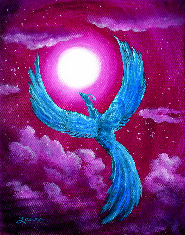 Phoenix Painting - Turquoise Moon Phoenix by Laura Iverson