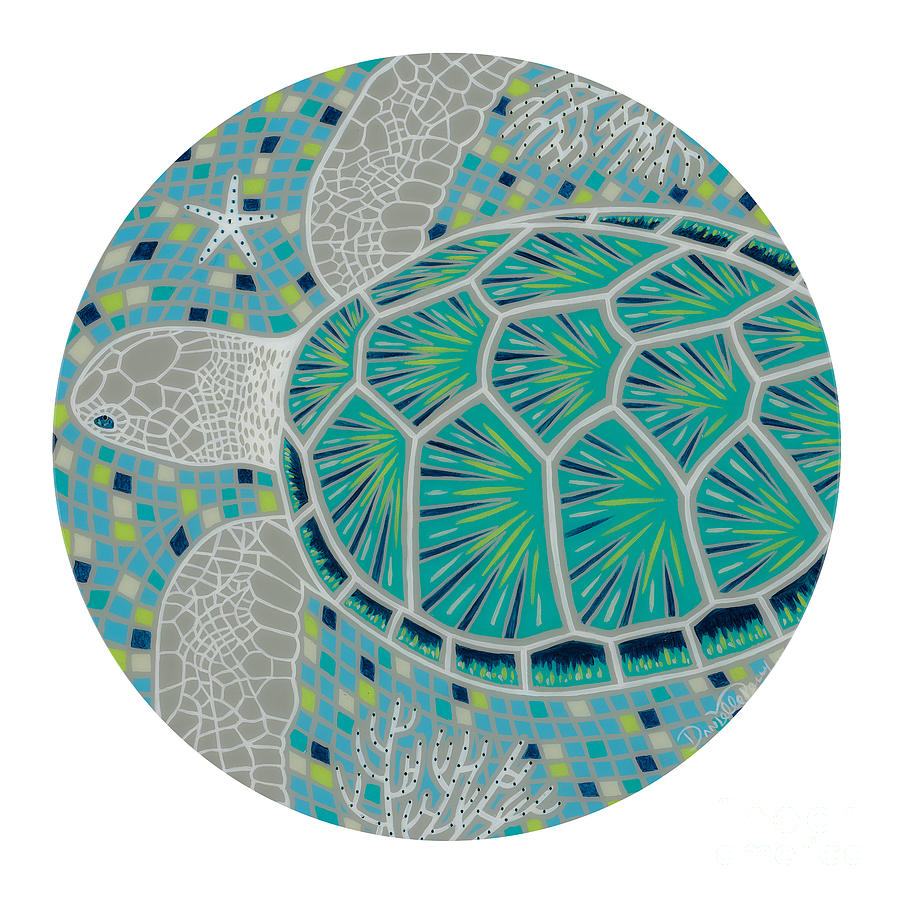 Turquoise Mosaic Turtle Painting by Danielle Perry