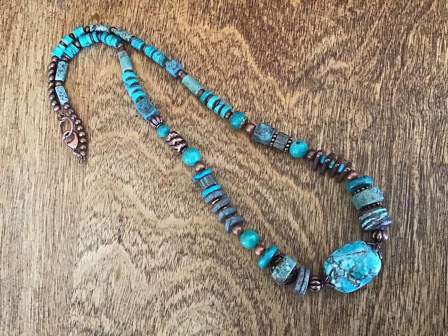 S123 Turquoise Patina Necklace Painting by Barbara Prestridge - Fine ...