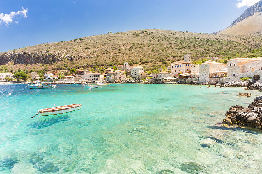 Turquoise sea at the coastal village of Limeni, Mani region, Peloponnese, Greece, Europe Photograph by Giacomo Augugliaro