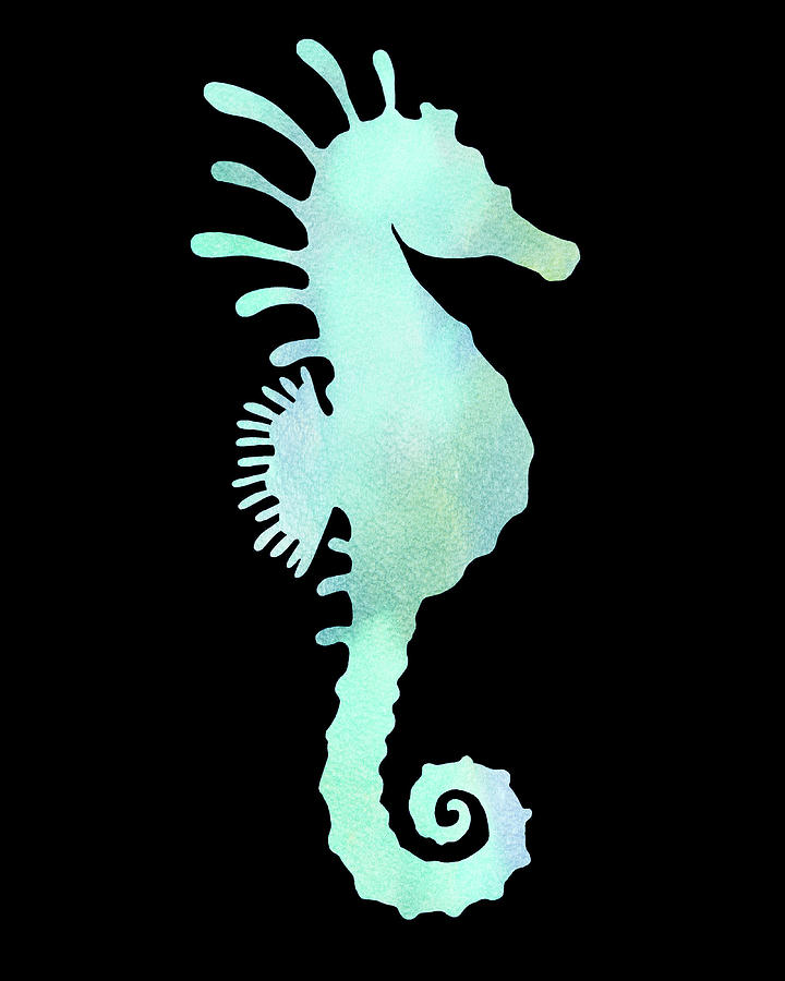 Turquoise Seahorse Black Sea Watercolor  Painting by Irina Sztukowski