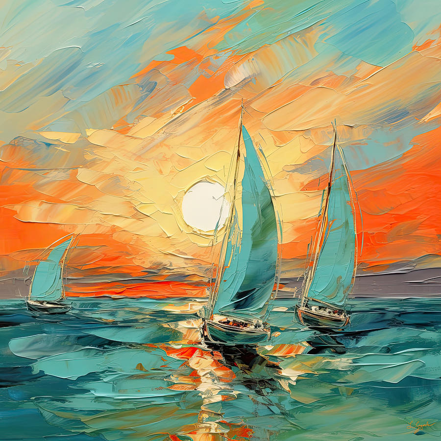 Turquoise Seas and Orange Skies Digital Art by Lourry Legarde