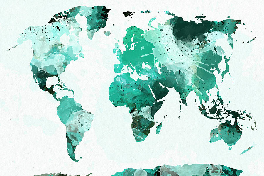 Turquoise Splash World Map Digital Art by Naomi Heart - Fine Art America