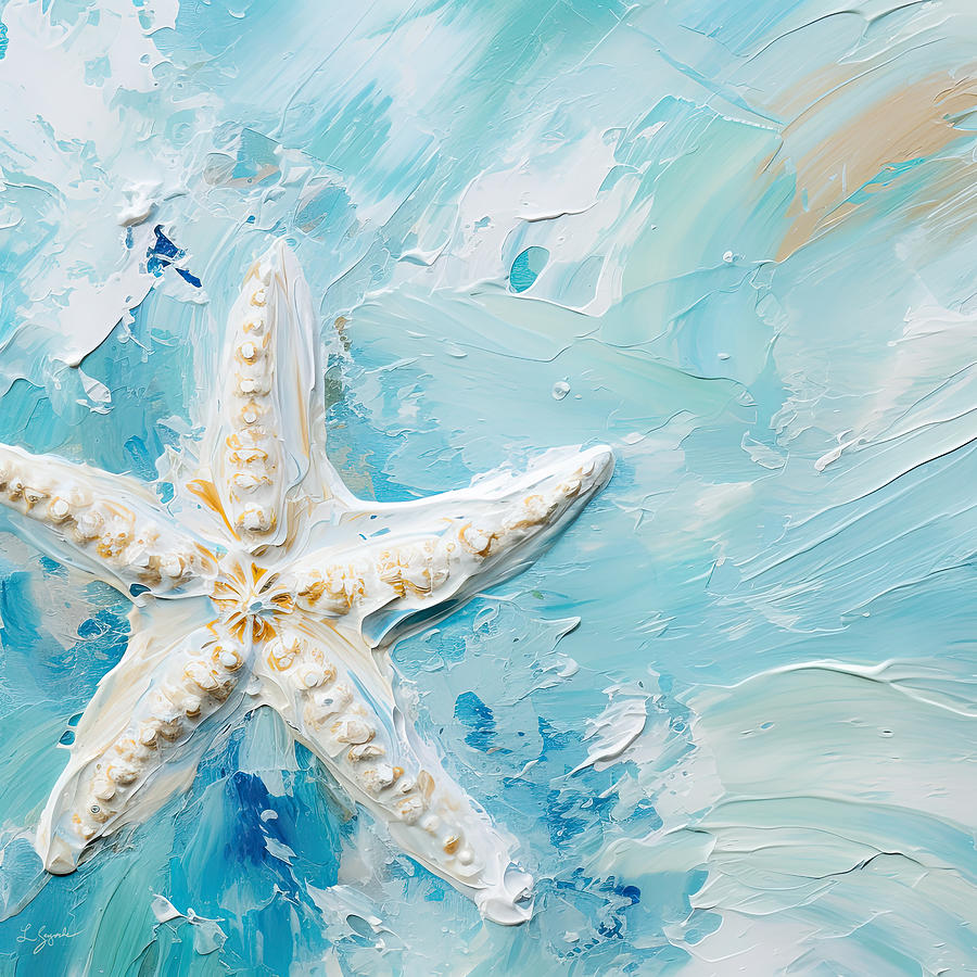 Turquoise Starfish - Starfish Art Painting by Lourry Legarde