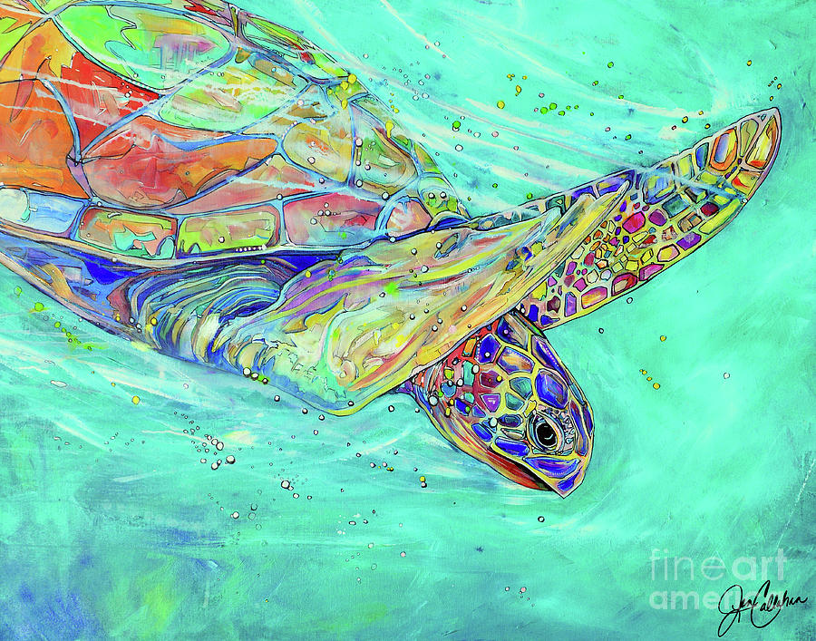 Turquoise Turtle by Jen Callahan Painting by Jen Callahan