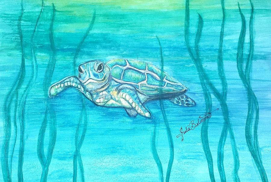 Turquoise Turtle Painting by Julie Belmont