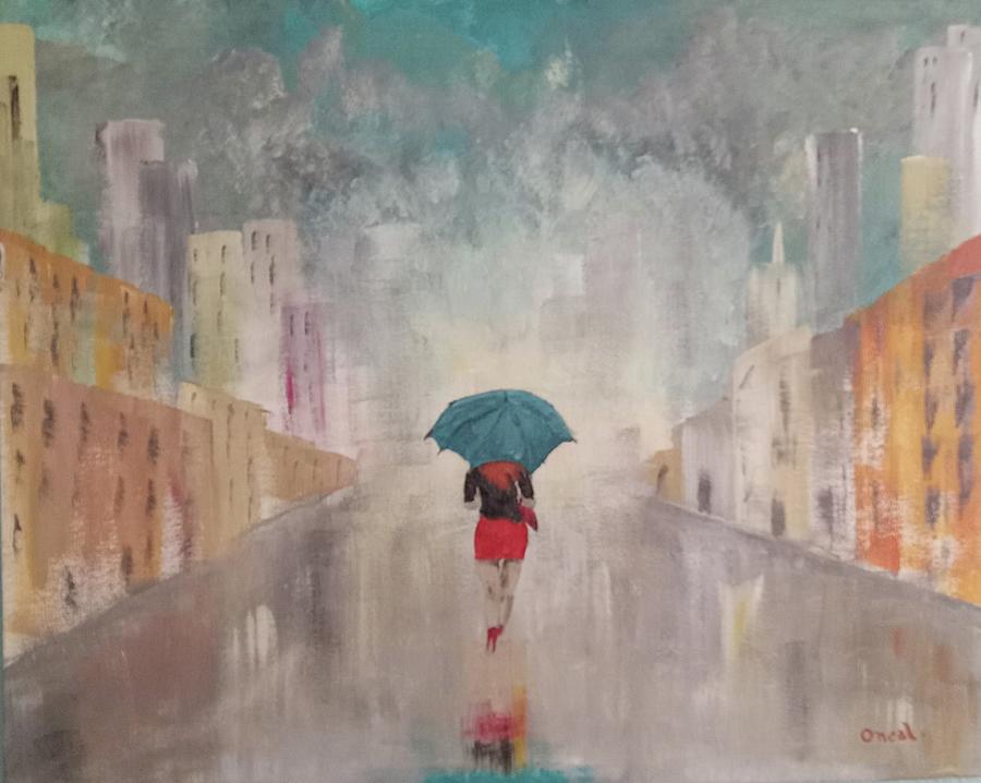 Turquoise Umbrella Painting by Kevin Oneal