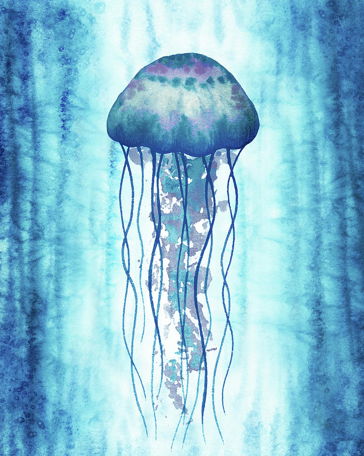 Turquoise Watercolor Jellyfish Painting by Irina Sztukowski