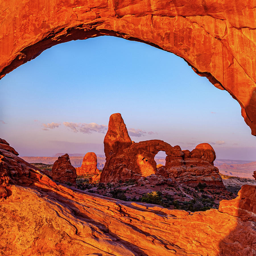 National Parks Photograph - Turret Arch at Sunrise Through The North Window - Moab Utah by Gregory Ballos