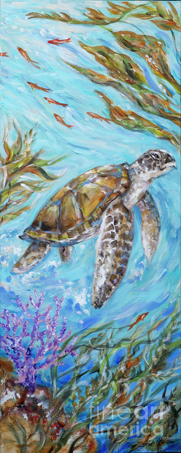 Turtle and Coral Painting by Linda Olsen