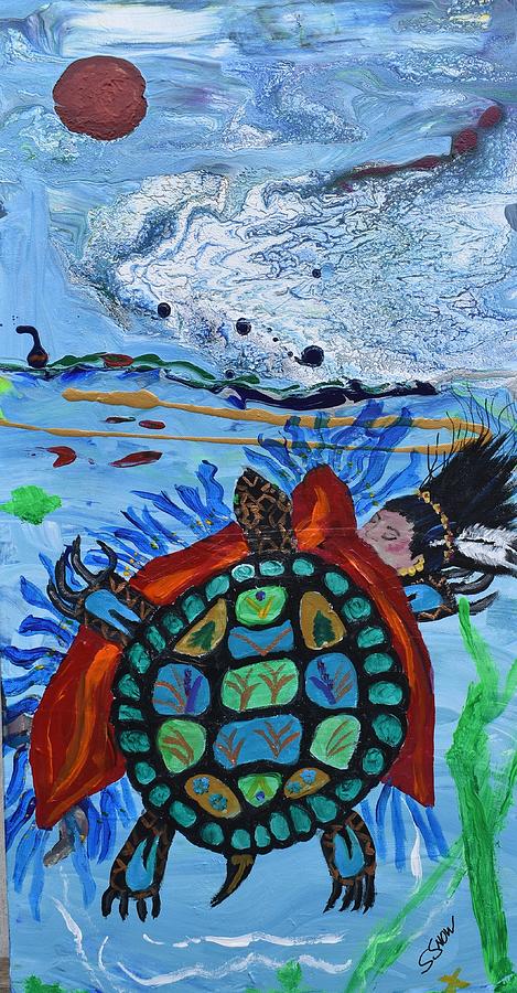 Turtle and Sky Woman Painting by Susan Voidets