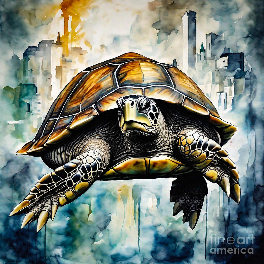 Turtle As A Guardian Of A Mythical City Drawing
