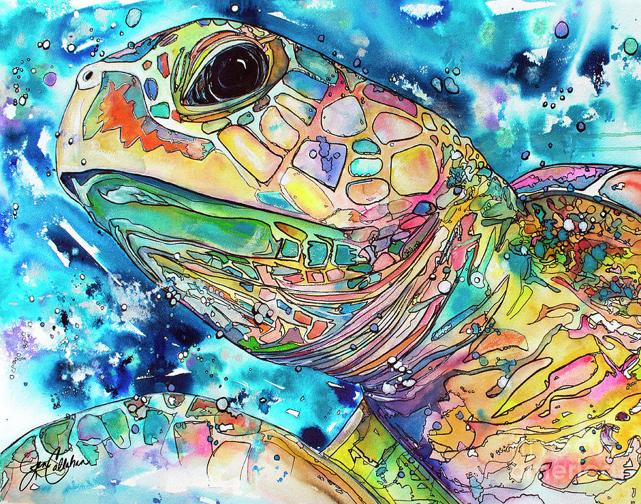 Turtle Face 2 by Jen Callahan Painting by Jen Callahan - Fine Art America