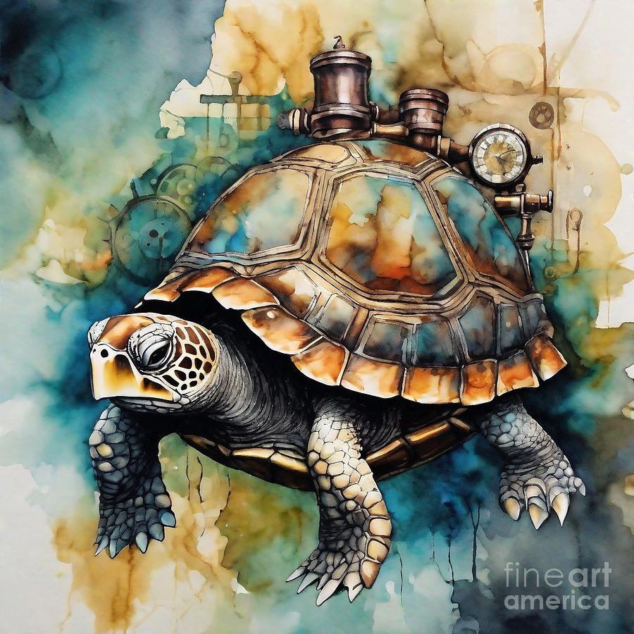 Turtle in a Steampunk Adventure Drawing by Adrien Efren - Fine Art America