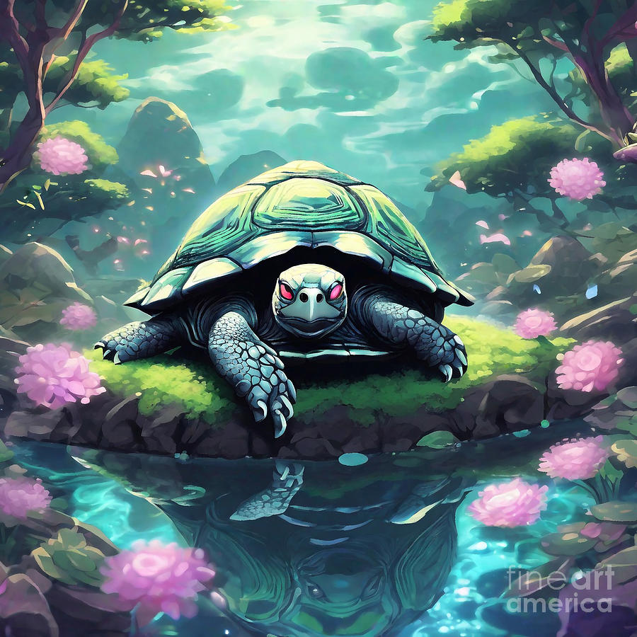 Turtle In A Zen Garden Drawing