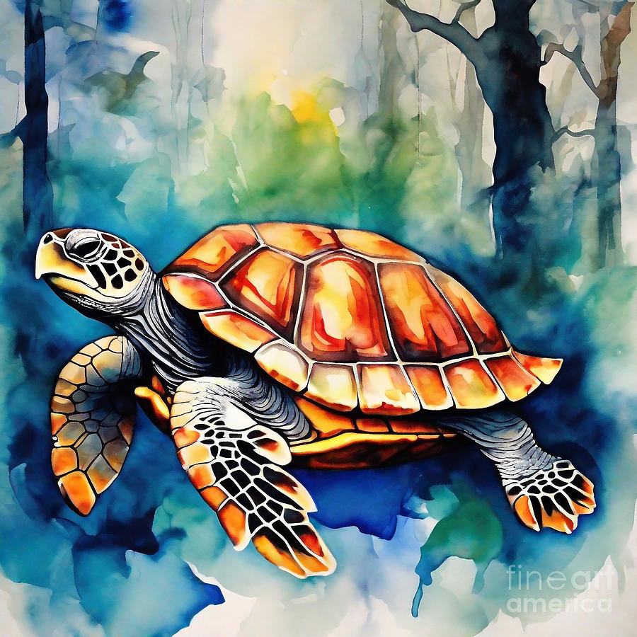 Turtle in an Enchanted Forest Drawing by Adrien Efren - Fine Art America