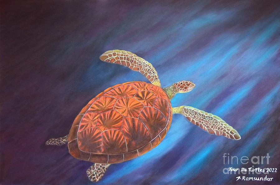Turtle In The Blue Painting by Torrence Ramsundar