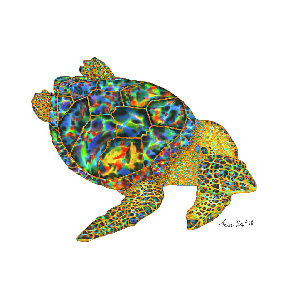 Turtle in white background. Painting by Daniel Jean-Baptiste
