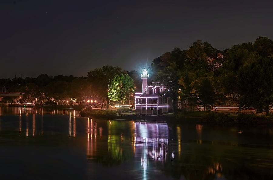 Turtle Rock Lighthouse at Night - Boathouse Row Photograph by Philadelphia Photography