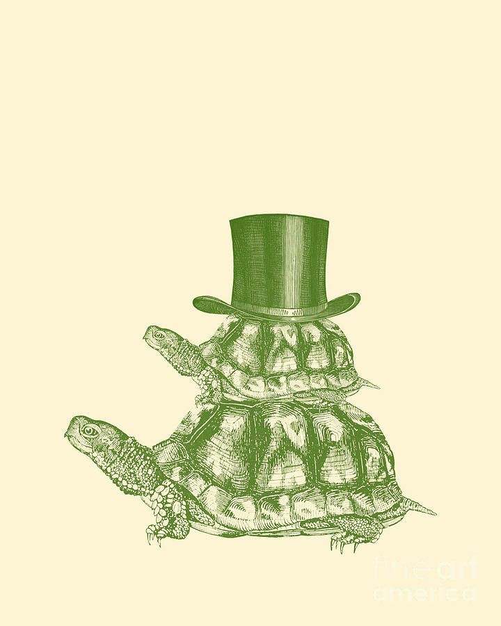 Turtle Digital Art - Turtle Stack In Green And Cream by Madame Memento