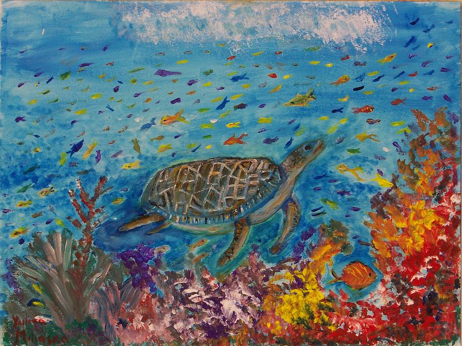 Turtle Swimming Underwater Painting by Yuliya Milinska - Fine Art America