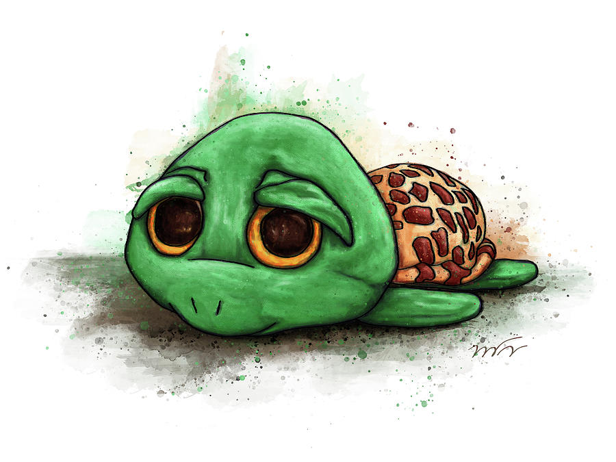 Turtle toy watercolor on white background, Turtle comforter Painting by Nadia CHEVREL