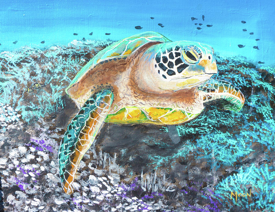 Turtle Up Close Painting by John Moon - Fine Art America